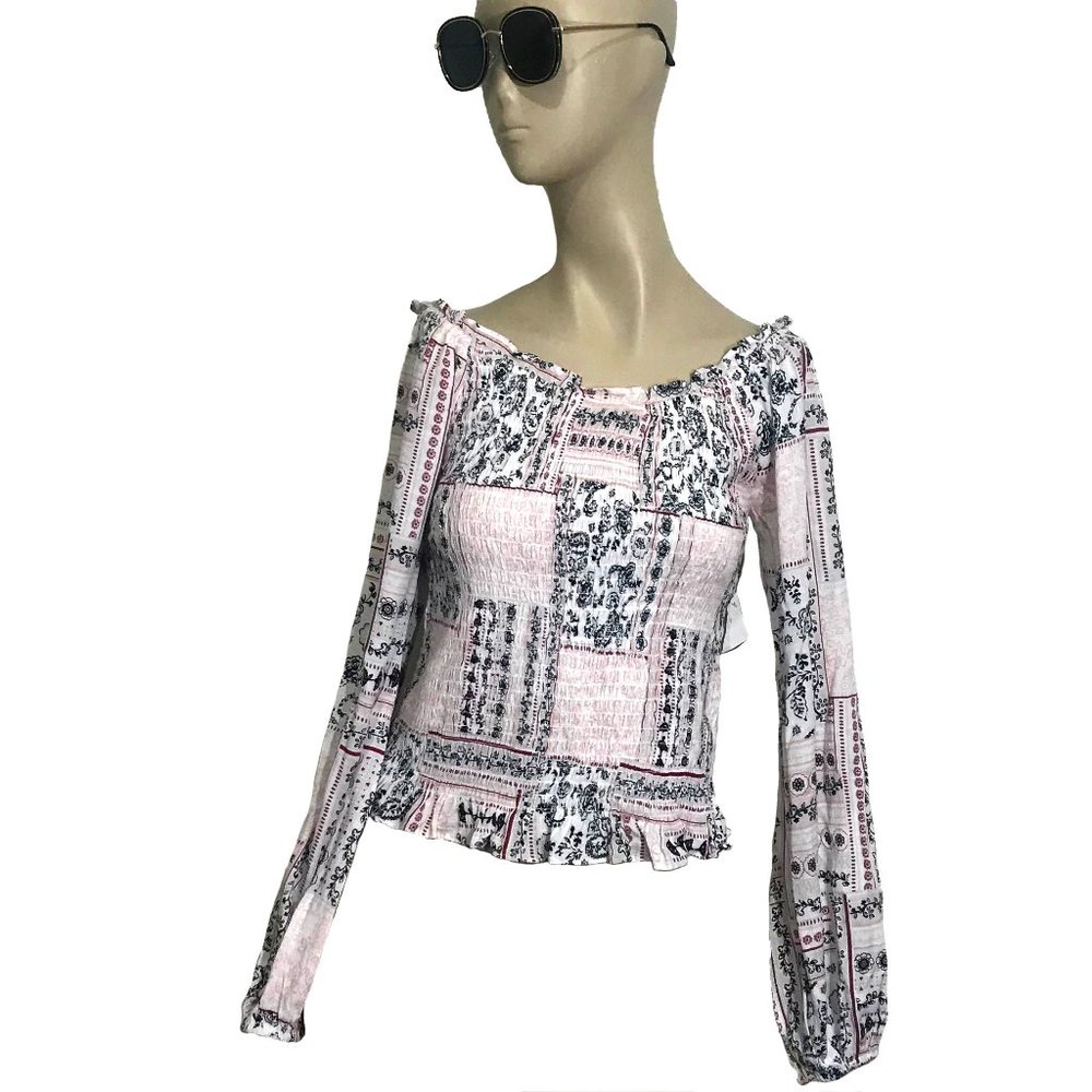 American Rag Boho Patchwork Print Peasant Blouse M